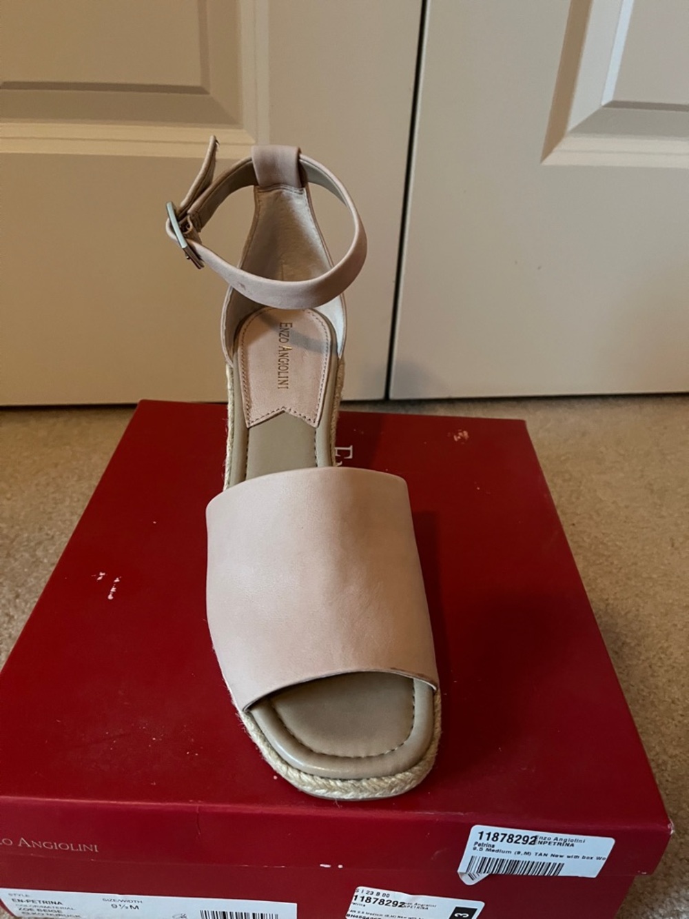 Enzo Angiolini Beige Espadrille Ankle-Strap leather Wedge Sandals - Picture 4 of 5